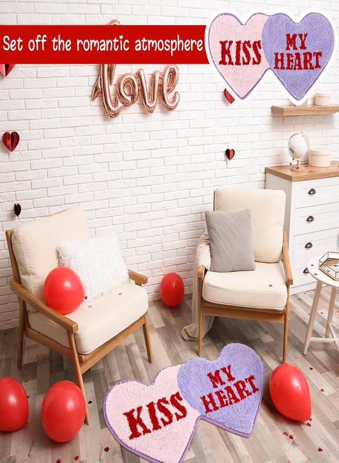 Hoolerry Valentine‘s Day Heart Rug Double Heart Shaped Rug Decor Non Slip Bathroom Doormat Love Shag Shower Mat Bedroom Living Room Entrance Welcome Floor Decor 15.75 x 31.5 in(Pink and Purple) - Image 3