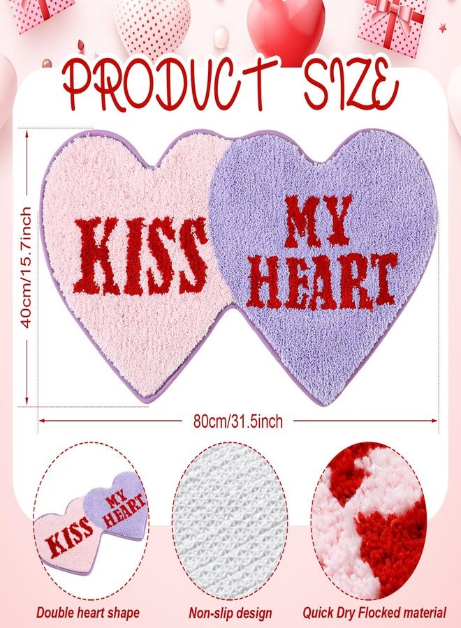 Hoolerry Valentine‘s Day Heart Rug Double Heart Shaped Rug Decor Non Slip Bathroom Doormat Love Shag Shower Mat Bedroom Living Room Entrance Welcome Floor Decor 15.75 x 31.5 in(Pink and Purple) - Image 2