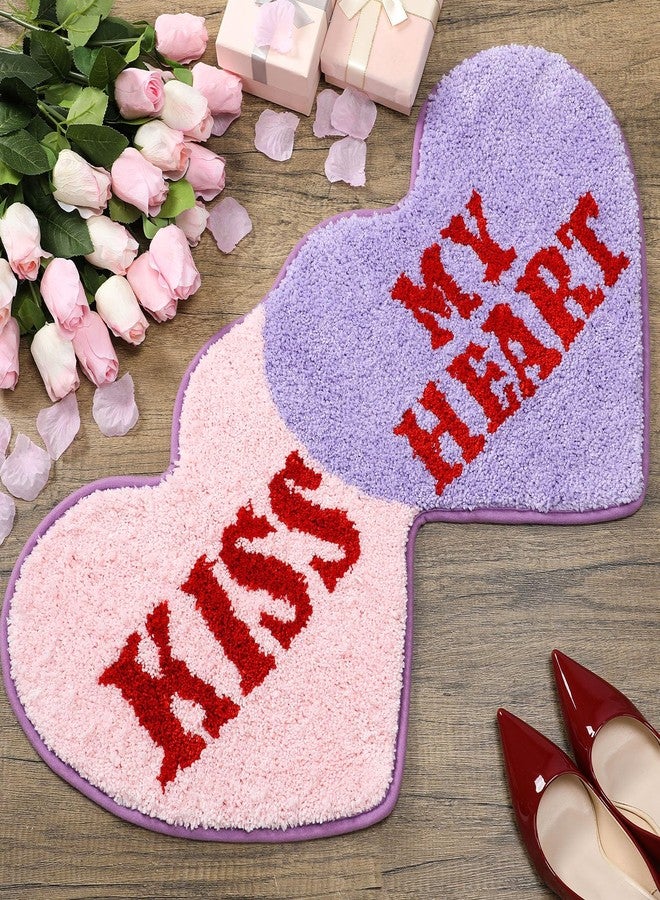 Hoolerry Valentine‘s Day Heart Rug Double Heart Shaped Rug Decor Non Slip Bathroom Doormat Love Shag Shower Mat Bedroom Living Room Entrance Welcome Floor Decor 15.75 x 31.5 in(Pink and Purple) - Image 1