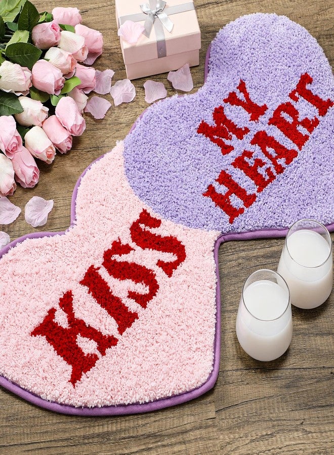 Hoolerry Valentine‘s Day Heart Rug Double Heart Shaped Rug Decor Non Slip Bathroom Doormat Love Shag Shower Mat Bedroom Living Room Entrance Welcome Floor Decor 15.75 x 31.5 in(Pink and Purple) - Image 4
