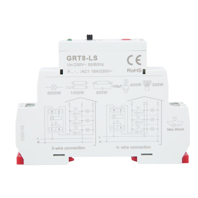GEYA Time Relay AC 230V 0.5-20Min Delay Range ON AUTO OFF Modes - Ultra-Slim 18mm LED Indicator Rail Mount Staircase Control Switch for Neon Lamp Connection - Image 1