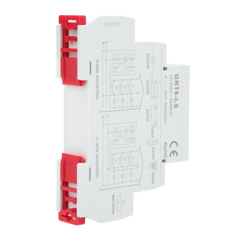 GEYA Time Relay AC 230V 0.5-20Min Delay Range ON AUTO OFF Modes - Ultra-Slim 18mm LED Indicator Rail Mount Staircase Control Switch for Neon Lamp Connection - Image 4