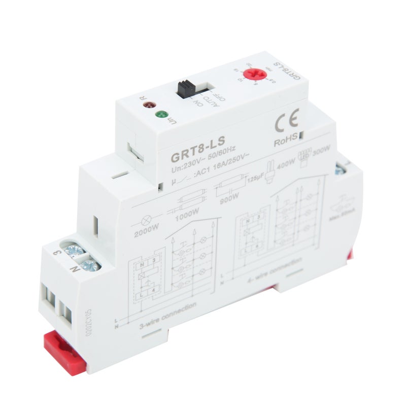 GEYA Time Relay AC 230V 0.5-20Min Delay Range ON AUTO OFF Modes - Ultra-Slim 18mm LED Indicator Rail Mount Staircase Control Switch for Neon Lamp Connection - Image 2