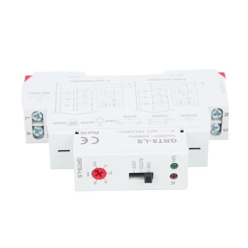GEYA Time Relay AC 230V 0.5-20Min Delay Range ON AUTO OFF Modes - Ultra-Slim 18mm LED Indicator Rail Mount Staircase Control Switch for Neon Lamp Connection - Image 3