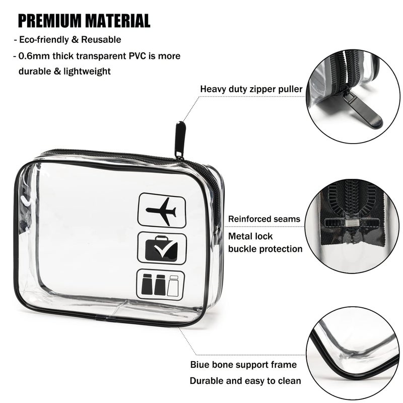 MODENGKONGJIAN حقيبة مستحضرات التجميل المعتمدة من TSA MODENGKONGJIAN، 3 قطع حقائب مستحضرات تجميل شفافة بحجم ربع للسفر، حقيبة مكياج تجميلية للنساء والرجال، حقيبة متوافقة مع شركات الطيران في المطار (أسود) - Image 2