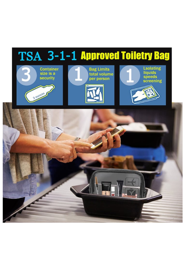 MODENGKONGJIAN - MODENGKONGJIAN TSA Approved Toiletry Bag, 3 Pcs Clear Toiletries Bags Quart Size Travel Makeup Cosmetic Bag for Women Men, Carry on Airport Airline Compliant Bag (Black) - Image 1