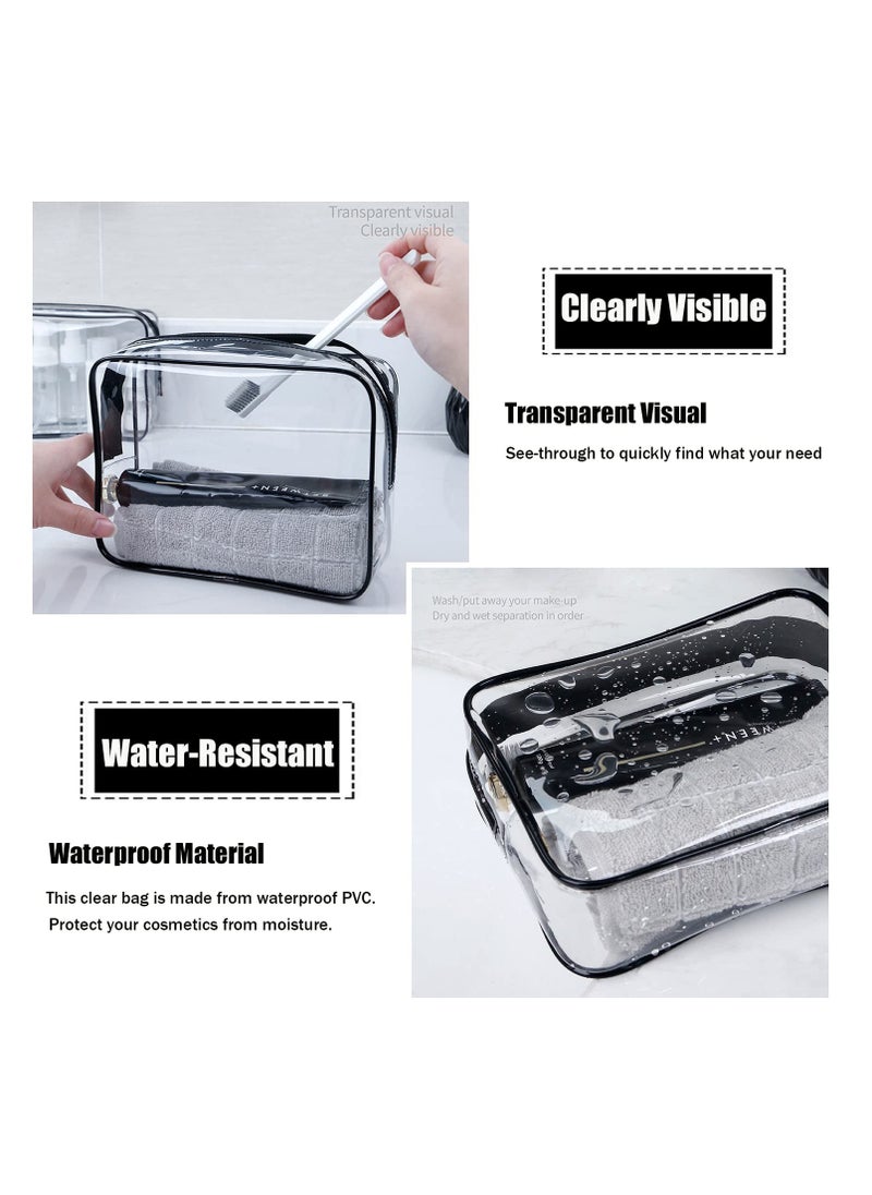 MODENGKONGJIAN - MODENGKONGJIAN TSA Approved Toiletry Bag, 3 Pcs Clear Toiletries Bags Quart Size Travel Makeup Cosmetic Bag for Women Men, Carry on Airport Airline Compliant Bag (Black) - Image 1