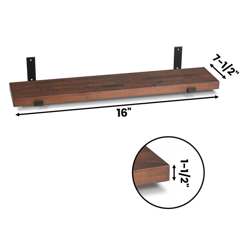 CONSDAN Floating Shelf for Wall Mounted Book Shelf Hanging Shelves Floating Bookshelf for Bedroom, Bathroom, Living Room, Kitchen USA Grown Solid Hardwood, Dark Maple 16x7.5x1.5 in - Image 3