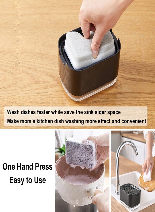 Obsoorth 10oz Dish Soap Dispenser for Kitchen Sink with Sponge Holder Push Down Pump Soap Dispenser Kitchen Premium Quality Sink Dish Washing- Black - Image 2