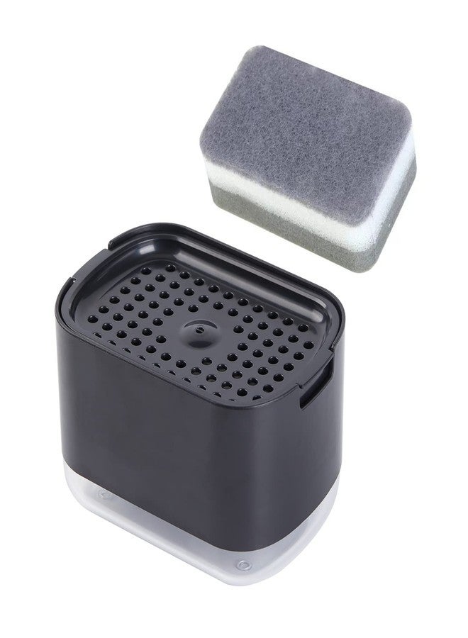 Obsoorth 10oz Dish Soap Dispenser for Kitchen Sink with Sponge Holder Push Down Pump Soap Dispenser Kitchen Premium Quality Sink Dish Washing- Black - Image 1