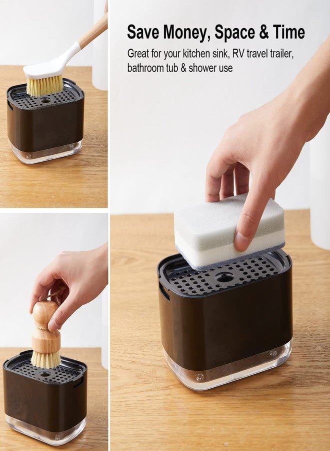Obsoorth 10oz Dish Soap Dispenser for Kitchen Sink with Sponge Holder Push Down Pump Soap Dispenser Kitchen Premium Quality Sink Dish Washing- Black - Image 5