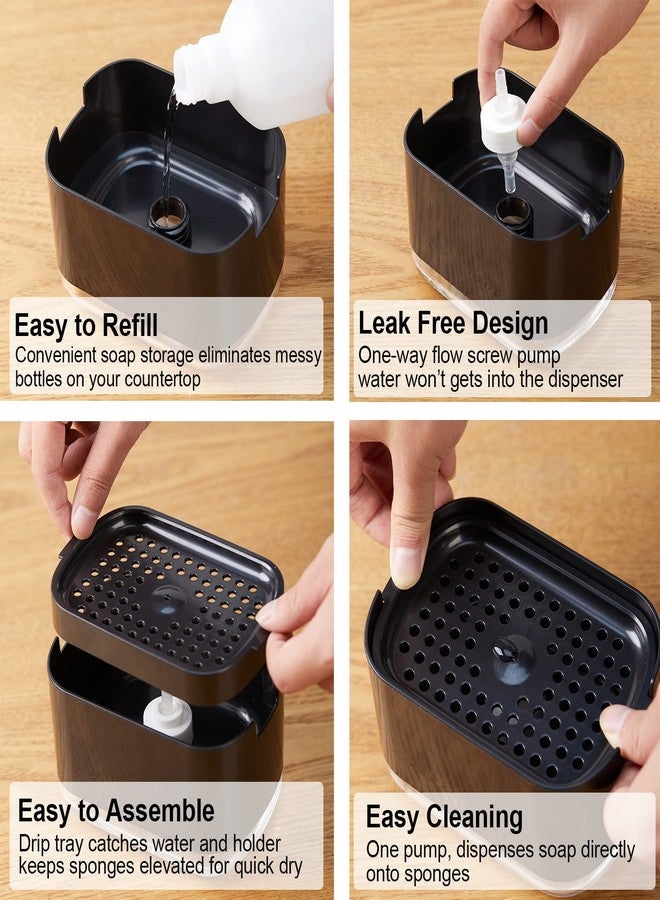 Obsoorth 10oz Dish Soap Dispenser for Kitchen Sink with Sponge Holder Push Down Pump Soap Dispenser Kitchen Premium Quality Sink Dish Washing- Black - Image 4