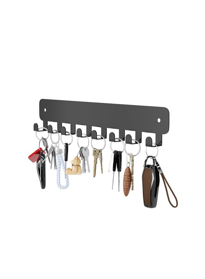 pickpiff 1 Pack Key Holder for Wall Adhesive, Key Hooks with 8 Hooks Wall Mounted, Black Key Hangers for Wall Decor No Drill for Living Room, Kitchen, Office - Image 1