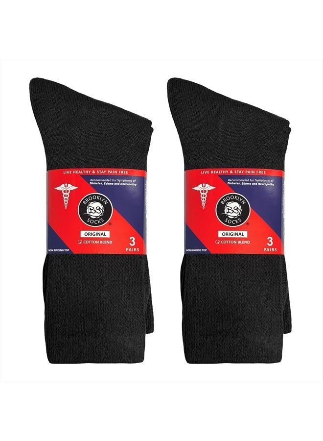 Brooklyn Socks 6 Pairs of Cotton Diabetic Non-Binding Neuropathy Crew Socks (Black, Fits Mens Shoe Size 9-12/Womens Shoe Size 10-13) - Image 5