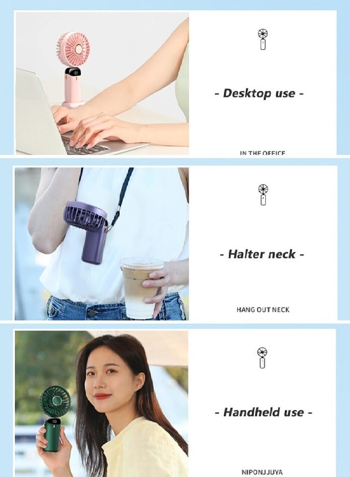 Portable Hand-Held Fan Office Desktop Multifunctional Folding Double-Headed Small Electric Fan With A Neck Lanyard - Image 2