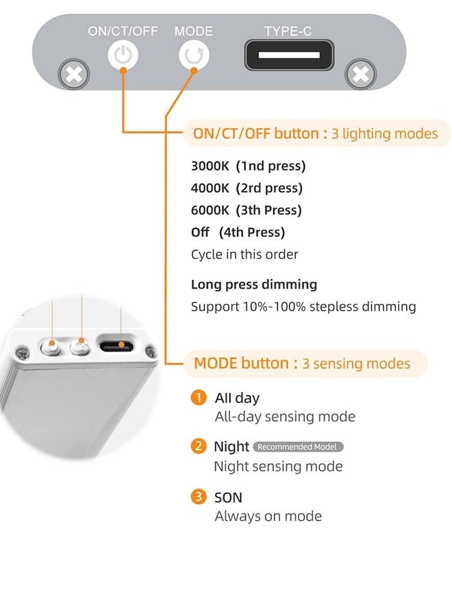 ليفقورا ضوء مستشعر الحركة، ضوء LED قابل لإعادة الشحن عبر USB - ضوء خزانة من الألومنيوم اللاسلكي للمطبخ وغرفة النوم وخزانة الملابس - أبيض ودافئ وضوء طبيعي (40 سم) - Image 5