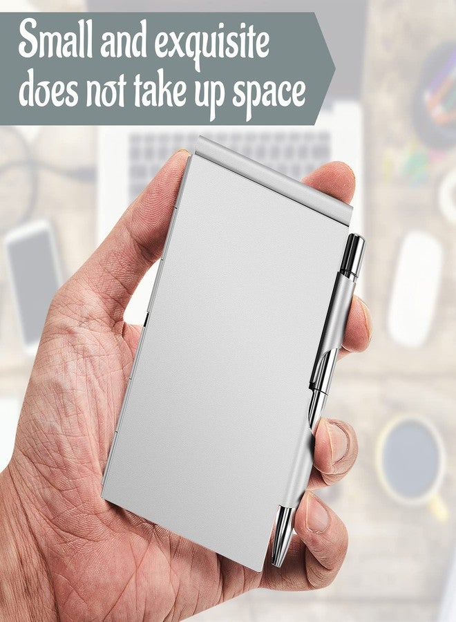 Tenare 2 Pieces Metal Pocket Notebook with Pen and Refillable Paper, Aluminum Flip Mini Notepad Holder, Small Journal with Pen Holder for Office Supplies Christmas gifts(Black, Silver) - Image 4