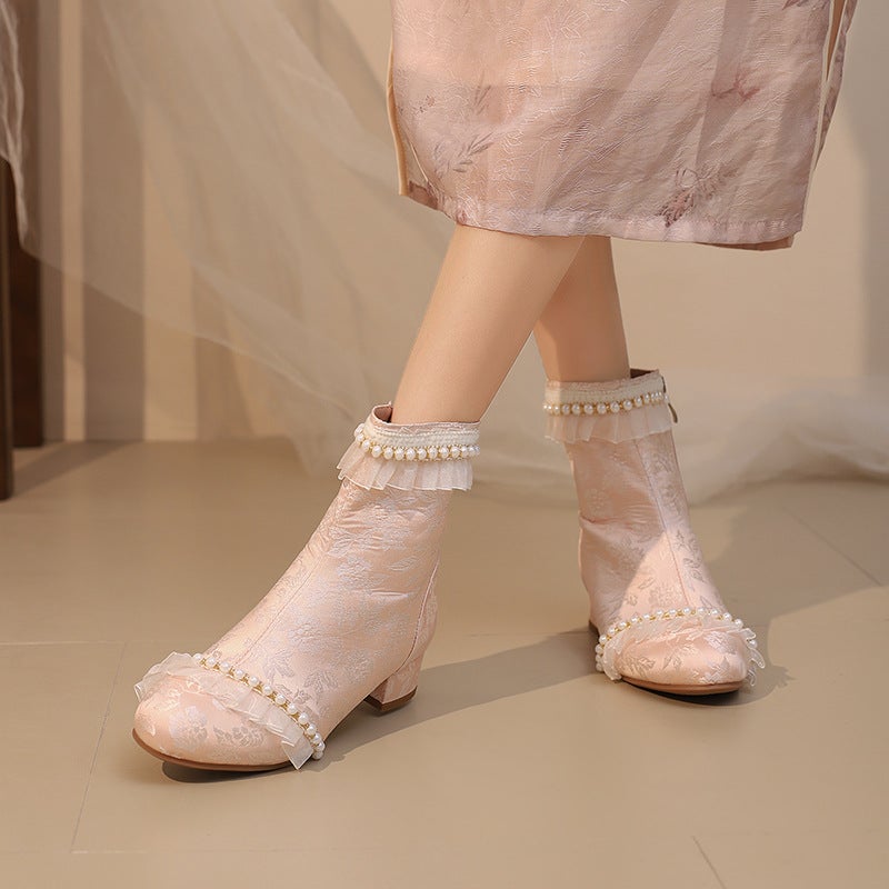 Size 28-43 Size Cute Small Fresh Fashion National Style Cheongsam Chinese Clothing Pearl-Edged Boots - Image 4