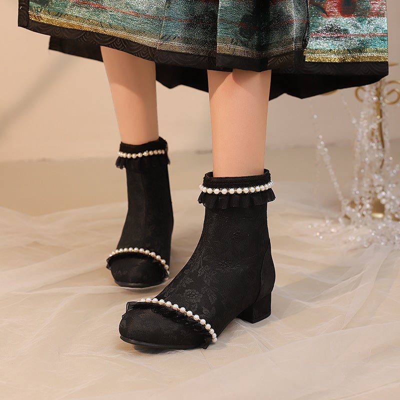 Size 28-43 Size Cute Small Fresh Fashion National Style Cheongsam Chinese Clothing Pearl-Edged Boots - Image 3