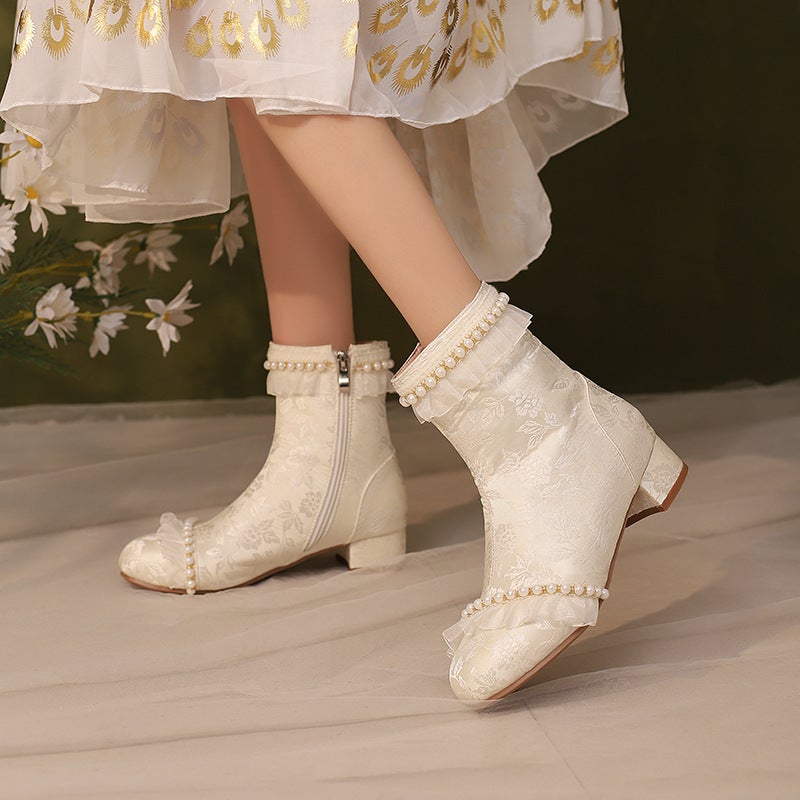 Size 28-43 Size Cute Small Fresh Fashion National Style Cheongsam Chinese Clothing Pearl-Edged Boots - Image 2