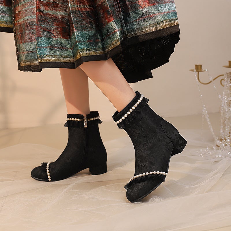 Size 28-43 Size Cute Small Fresh Fashion National Style Cheongsam Chinese Clothing Pearl-Edged Boots - Image 5