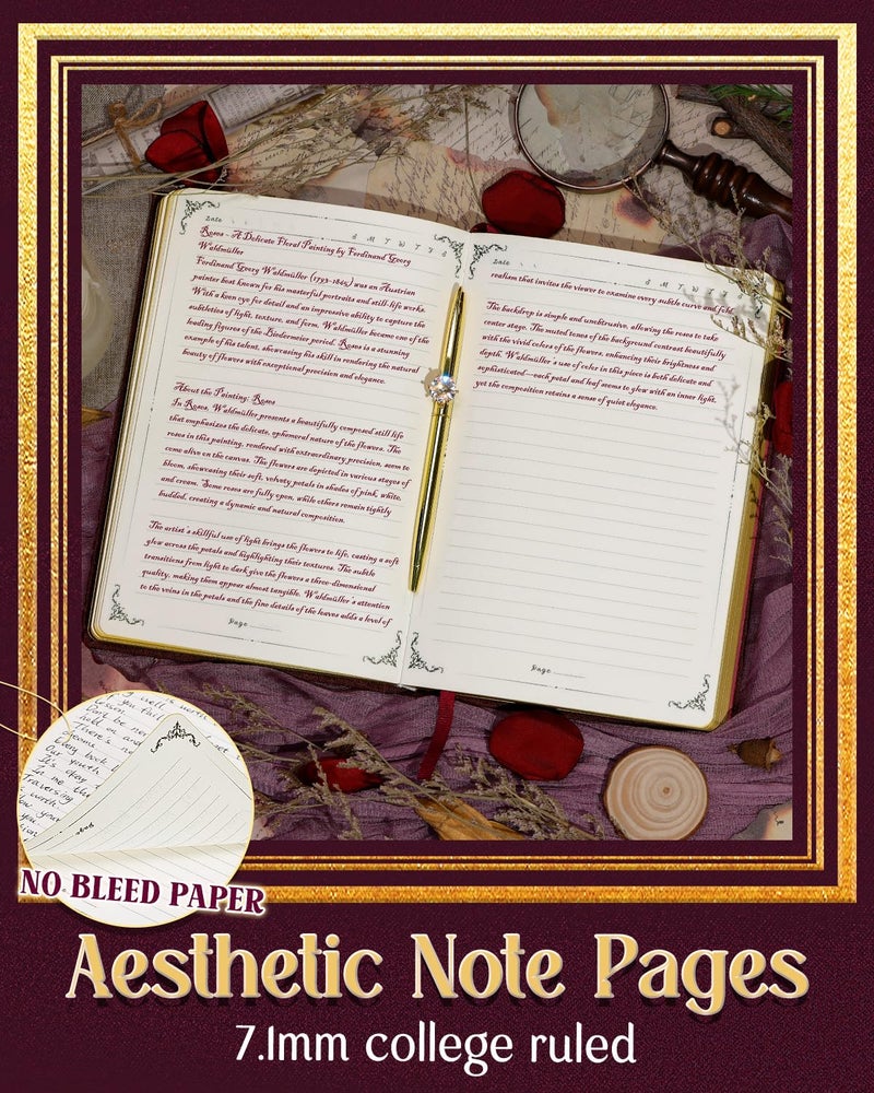 hi!SCI Thick Journal Notebook for Women & Girls, 360 Pages A5 Writing Journaling Notebook with Paintings, Women Journal for Writing, Vintage Journal with Gift Box & Pen for Women Gift Ideas (Claret) - Image 4