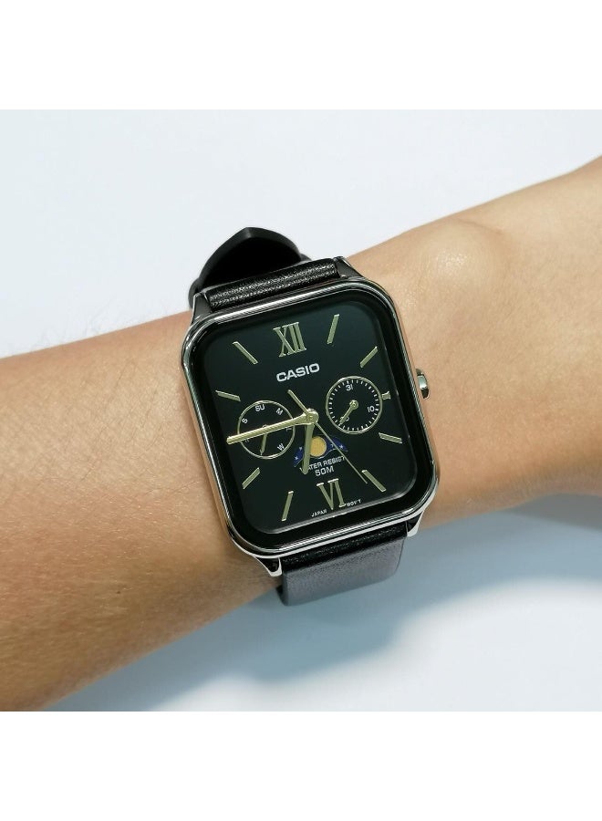 Casio MTP-M305L-1A2V Analog Moon Phase Watch Black Dial Leather Strap Stainless Steel Case 50M Water Resistant Quartz Multi Function Day Date Moonphase - Image 3