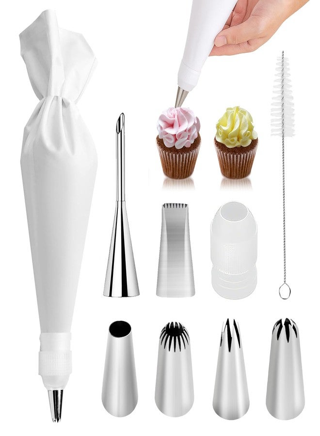 FUGVBB 9-Piece Reusable Piping Bags and Tips Set- Cotton Baking Kit with Coupler, Stainless Steel Nozzles & Cleaner for Cakes/Cupcakes/Cookies Decorating - Image 1