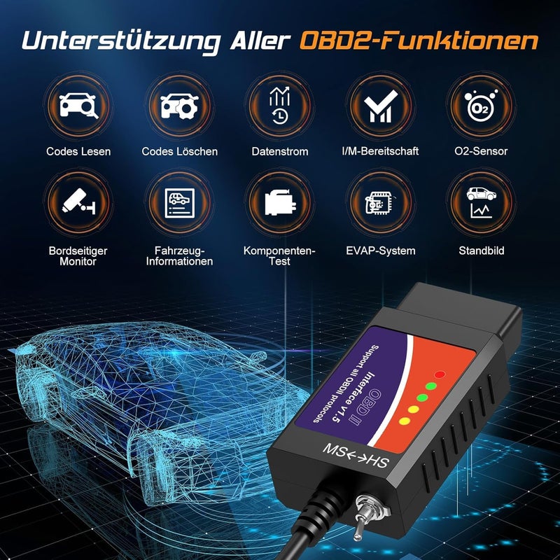 OBDResource محول ELM327 USB ماسح OBD2 لنظام ويندوز، أداة تشخيص ELMconfig FoCCCus مع مفتاح MS-Can/HS-Can لمركبات فورد ولينكولن ومازدا وميركوري - Image 4