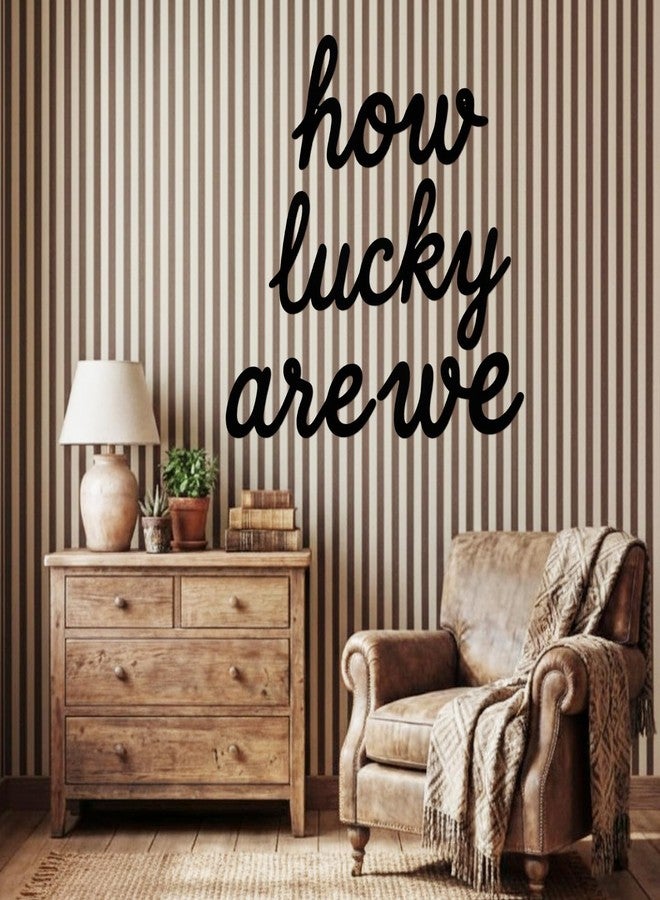 Pelopy How Lucky Are We Metal Wall Art Decor Black Minimalist Metal Sign Home Decor Letter Sign Blessed Letter Wall Art for Living Room Hallway Entryway Farmhouse Family Gifts - Image 1