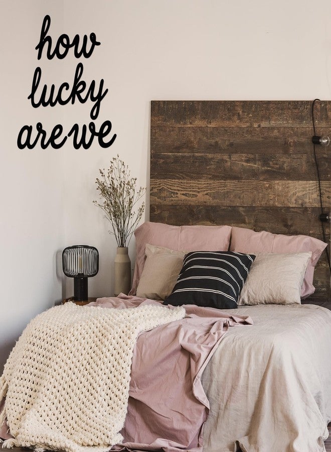 Pelopy How Lucky Are We Metal Wall Art Decor Black Minimalist Metal Sign Home Decor Letter Sign Blessed Letter Wall Art for Living Room Hallway Entryway Farmhouse Family Gifts - Image 2