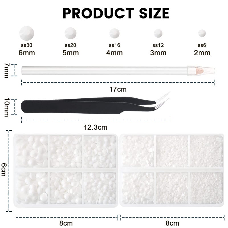 AUREHEN 10000PCs 2-6MM White Resin Flat Back Rhinestones, Round Non Hotfix Resin Rhinestones Nail Gems Stones with Tweezer & Picker Pen for Tumblers Nail Art & DIY Decoration - Image 2