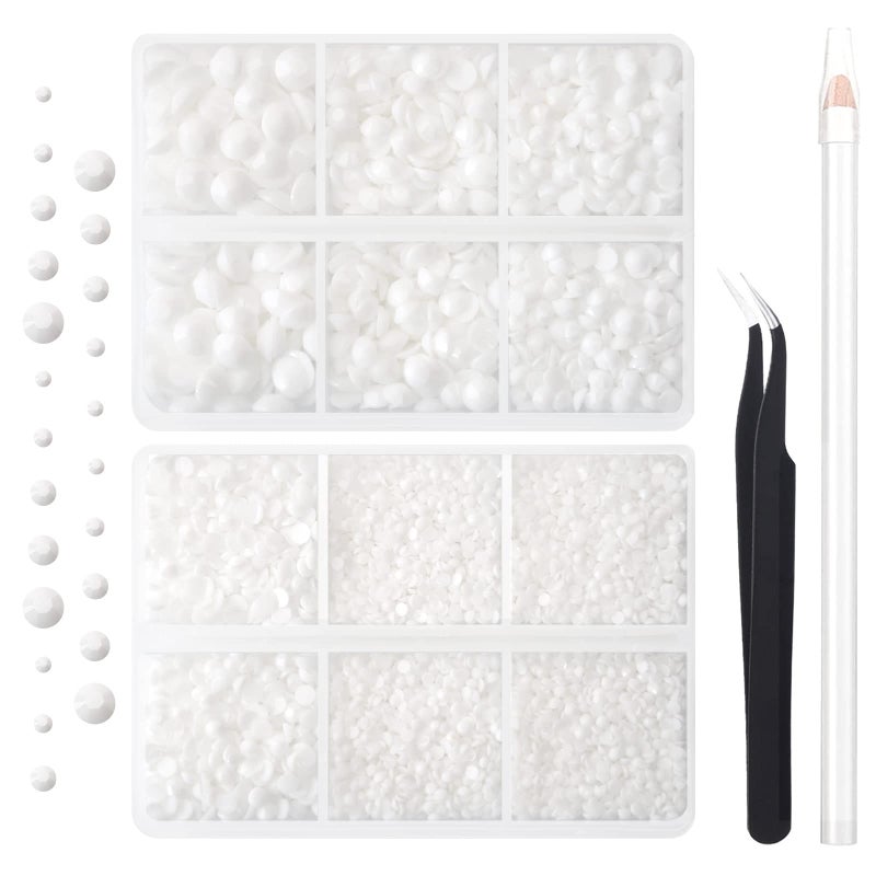 AUREHEN 10000PCs 2-6MM White Resin Flat Back Rhinestones, Round Non Hotfix Resin Rhinestones Nail Gems Stones with Tweezer & Picker Pen for Tumblers Nail Art & DIY Decoration - Image 1