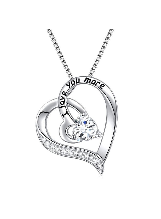 Flyow I Love You More Heart Necklace For Women Sterling Silver Cz Pendant 18 Inch, Best Valentine'S Day Jewelry Gifts (I Love You More) - Image 1