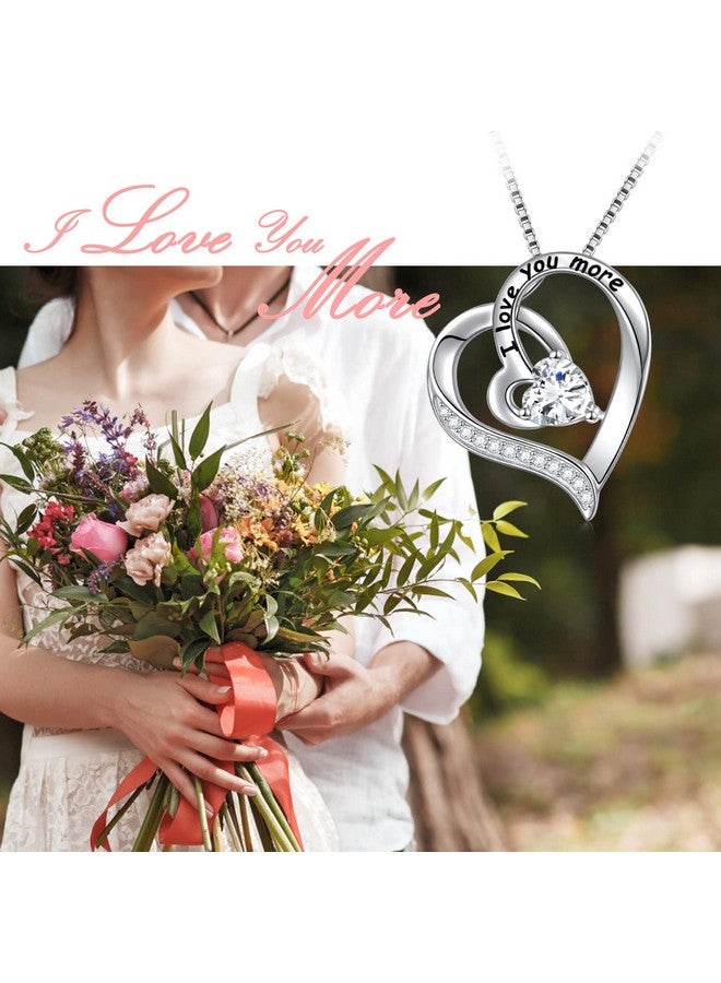 Flyow I Love You More Heart Necklace For Women Sterling Silver Cz Pendant 18 Inch, Best Valentine'S Day Jewelry Gifts (I Love You More) - Image 3