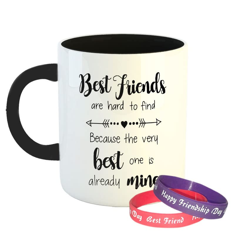 Happu Happu Happy Friendship Day Coffee Mug with 1 Friendship Band Best Friends are Hard to Find Friendship Day Gifts for Girls Gifts for Friendship Day for BoysGirls 325 ML11Oz5893BK  - Image 1