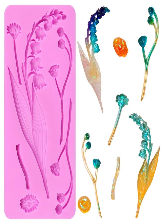 acvcatto Large Lily of the Valley Silicone Molds Bell Orchid Branch Shaped Fondant Molds Flower Theme Chocolate Baking for Cake Decoration Cupcake Topper Candy Sugar Craft Clay Resin - Image 1