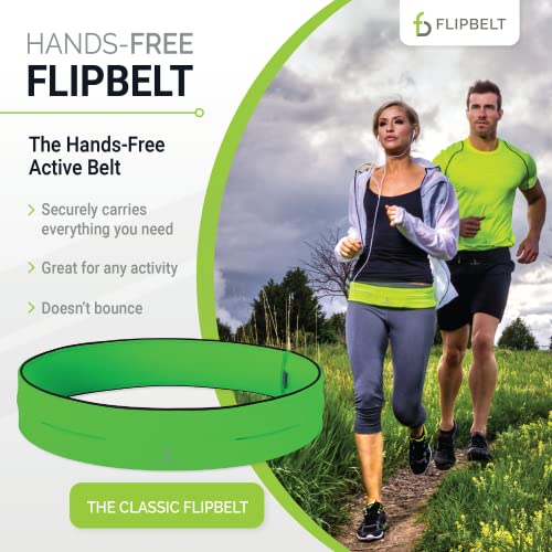 FlipBelt Classic Running Belt for Phone and Small Accessories, Exercise Waist Pouch for Women and Men, L, Neon Green - Image 2