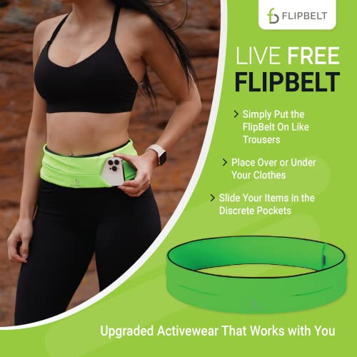 FlipBelt Classic Running Belt for Phone and Small Accessories, Exercise Waist Pouch for Women and Men, L, Neon Green - Image 5