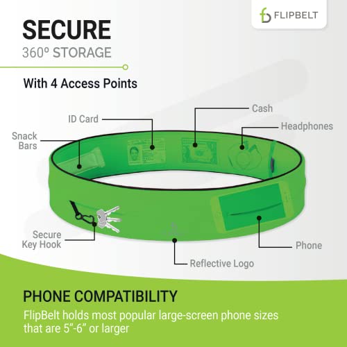 FlipBelt Classic Running Belt for Phone and Small Accessories, Exercise Waist Pouch for Women and Men, L, Neon Green - Image 3