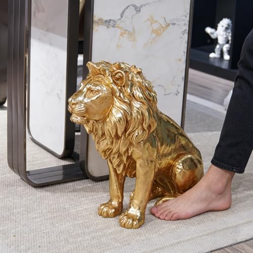 LC LCdecohome Gold Lion Statue Collectible Figurines – 20 Inch Gold Standing Lion Home Decor Lion Size Large Sculpture Lion Statue Lion Decor Modern Home Decoration 20 x 9.5 x 19 Inch - Image 5
