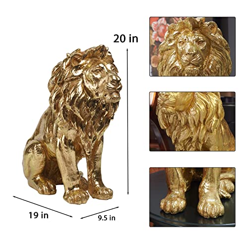 LC LCdecohome Gold Lion Statue Collectible Figurines – 20 Inch Gold Standing Lion Home Decor Lion Size Large Sculpture Lion Statue Lion Decor Modern Home Decoration 20 x 9.5 x 19 Inch - Image 3