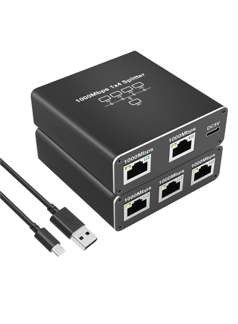 Excefore Ethernet Splitter High Speed, 1000Mbps Ethernet Splitter 1 to 4, 4 Devices Simultaneous Networking, Gigabit Ethernet Splitter RJ45 Splitter with USB Power Cable, LAN Splitter for Cat5 5e 6 7 8 Cable  - Image 1