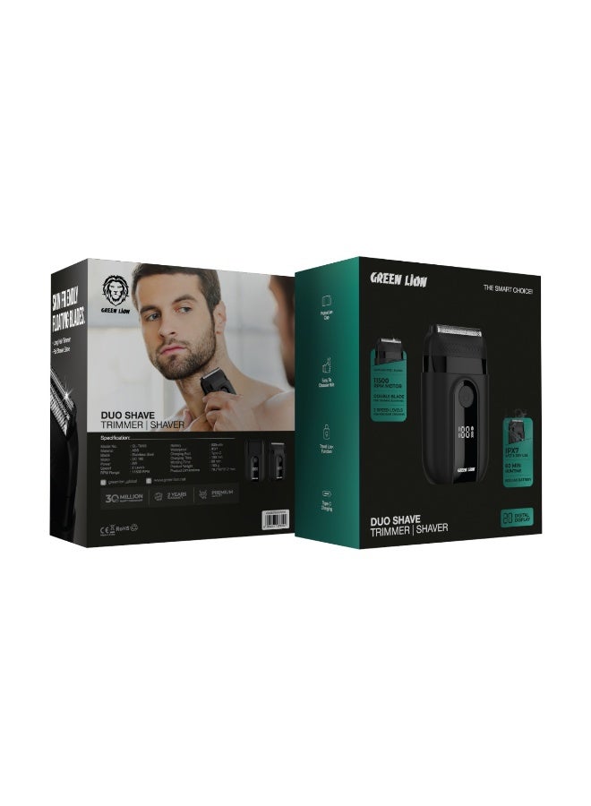 GREEN LION Duo Shave Hair Trimmer & Shaver with 60min Working Time / IPX7 Waterproof / Stainless Steel Blade / Travel Lock Function / 2 Levels Speed - Black - Image 3