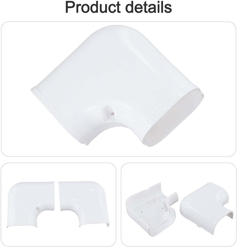 طقم قناة كابلات PVC لتكييف الهواء المنفصل والمركزي، زاوية مسطحة 90 درجة مقاومة للطقس باللون الأبيض - Image 4