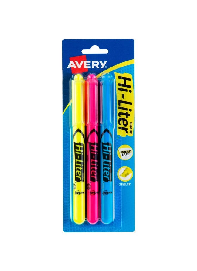 افيري أقلام تمييز AVERY Hi-Liter Pen-Style، حبر مقاوم للتلطخ، طرف مشطوف، 3 أقلام تمييز بألوان متنوعة (25860)  - Image 1