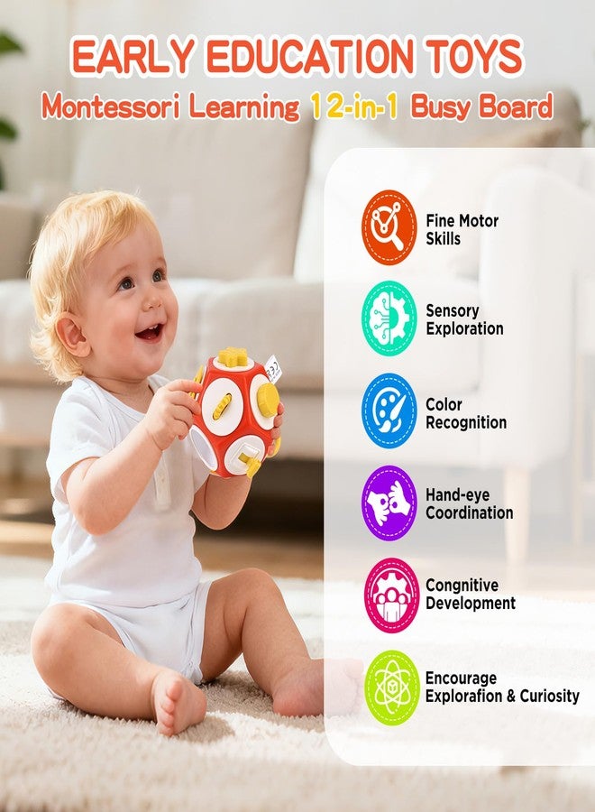 SOSUSHOE Montessori Activity Cube & Busy Board for 1 Year Old - 12-in-1 Travel Toys for Airplane & Car, Car Seat & Stroller Activity Toy, Toys Gift for 1 Year Old Boy Girl, Valentine Gifts for Kids - Image 2