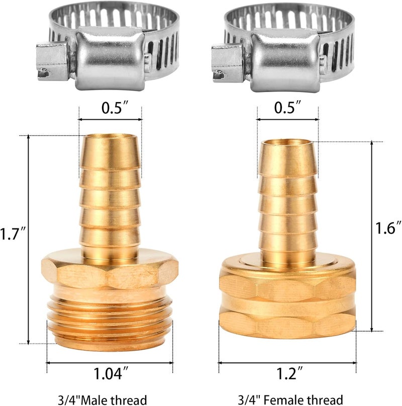 Sanpaint Brass Garden Hose Connector Repair Mender Kit with Stainless Clamp,Fits 1/2" Water Hose Fitting,4 Sets(1/2" Barb x 3/4" GHT) - Image 2