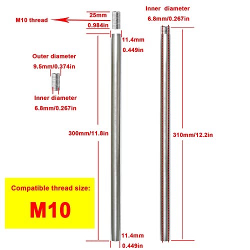 HALIGATE Brushed Nickel M10 Threaded Extension Rod for Pendant Light, Island Lighting, Chandeliers,lighting fixture downrods & stems,12 Inches - Image 2