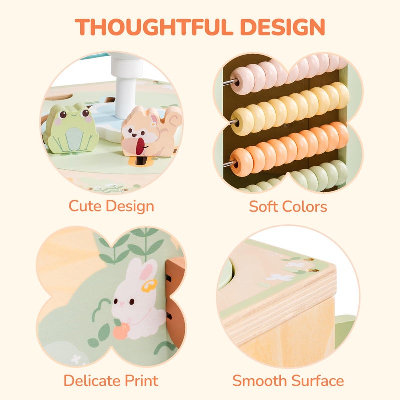 ROBUD Wooden Activity Cube, Montessori Toys for 1+ Year Old, Educational Toy with 13 Functional Areas, Fountain Garden Theme for Baby Boys & Girls - Image 3